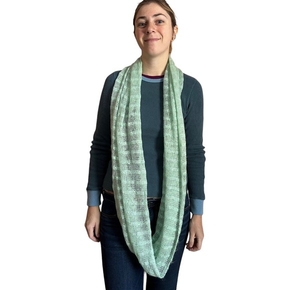 Mint Green Infinity Scarf With Sequins Lightweight Knit Loop Scarf Sparkly - Picture 7 of 9